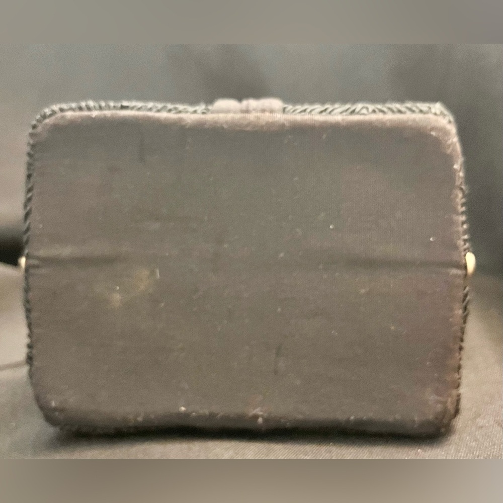 Vintage 1950s Black Corde Rigid Box Purse MCM Gold Geometric Clasp Evening Bag - Picture 10 of 17